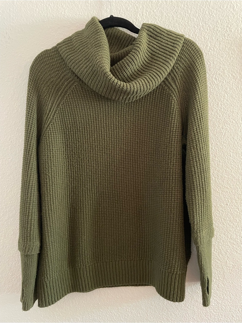 Market & Spruce Olive Green Ribbed Cowl Neck Sweater